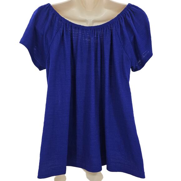Anthropologie Akemi + Kin Womans size S Edna Off The Shoulder Top Blue Gauzy - Picture 3 of 7